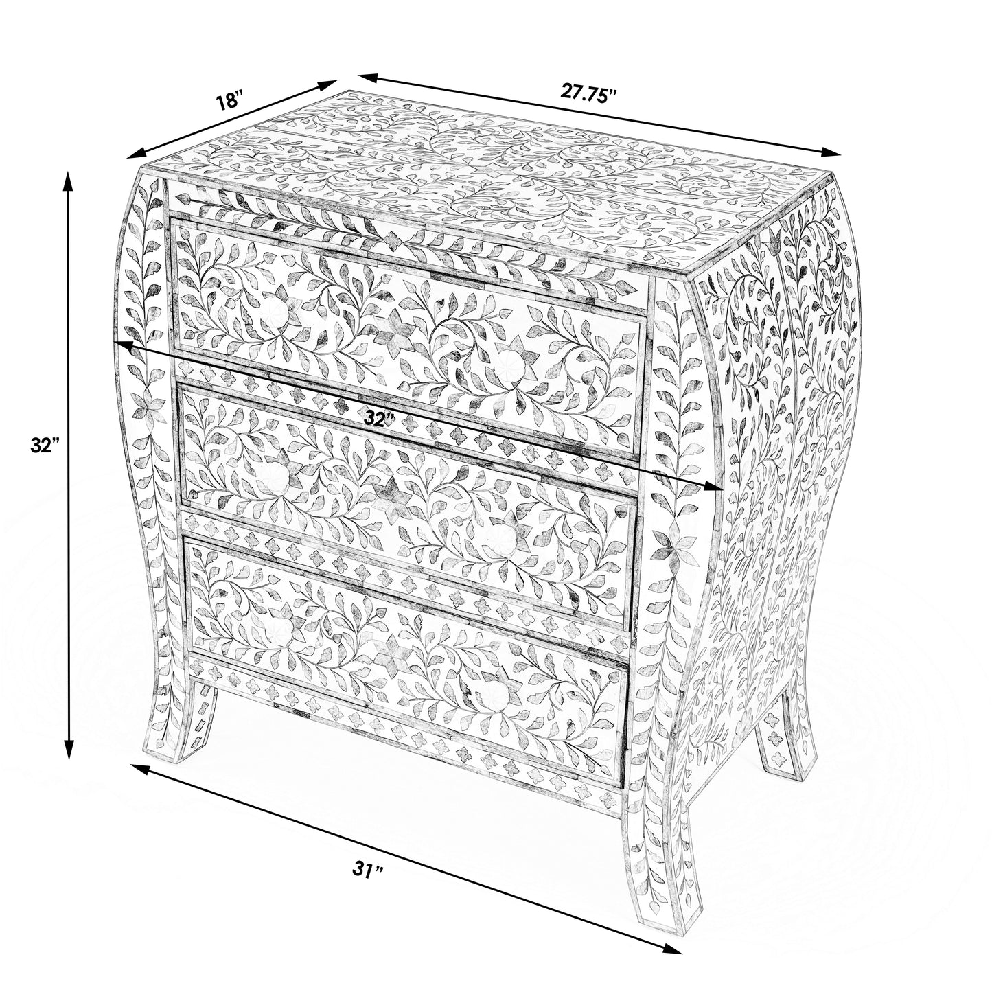 Trubadur and Bone Inlay 3 Drawer Chest in White and Blue  5531417