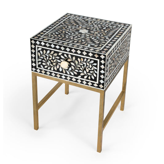 Purgenia Mother Of Pearl Side Table in Black and White,Gold 5532388
