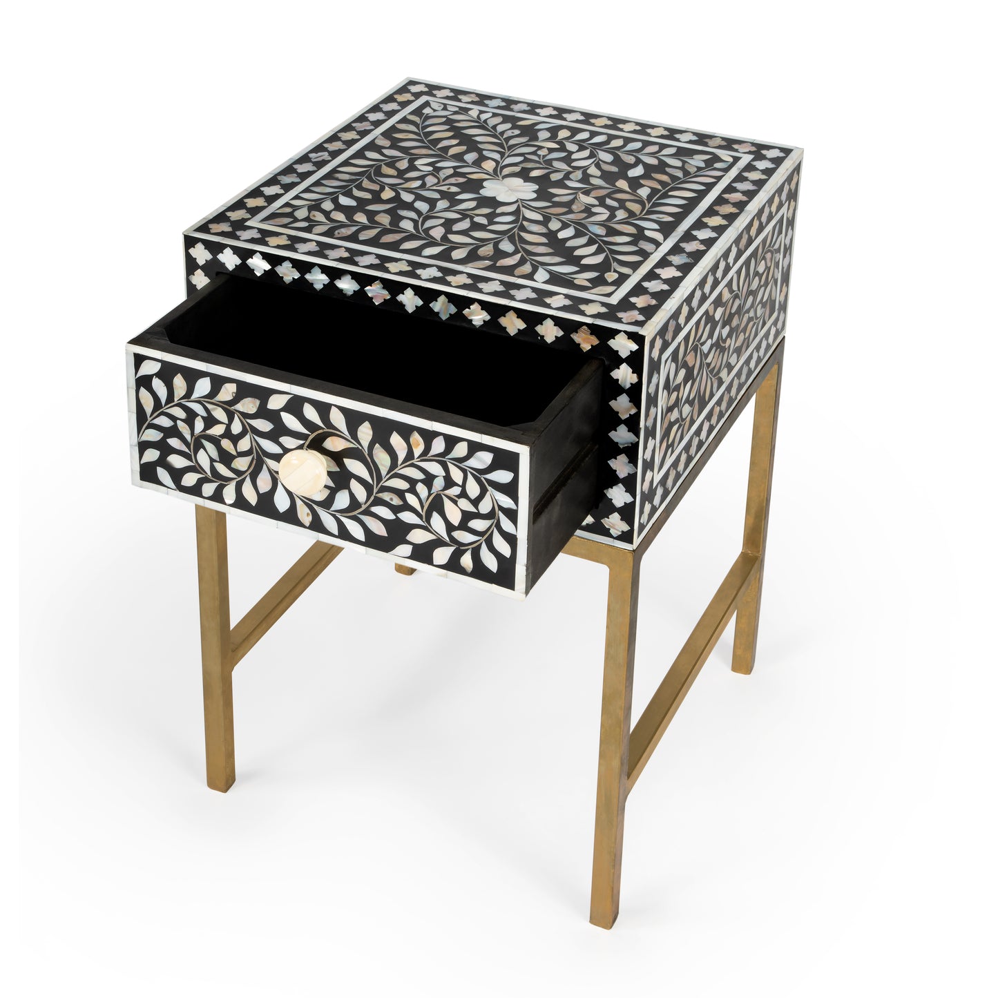 Purgenia Mother Of Pearl Side Table in Black and White,Gold 5532388