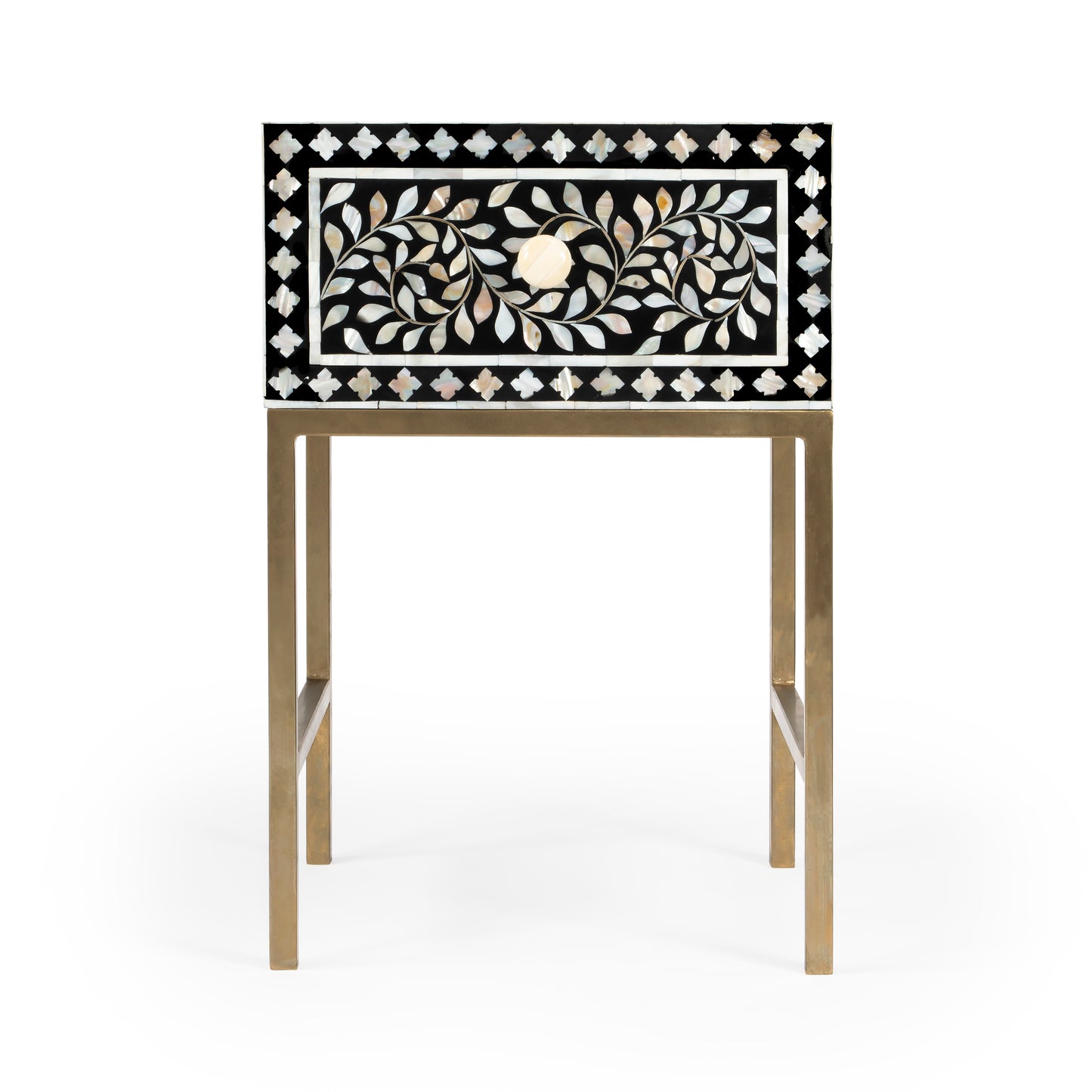 Purgenia Mother Of Pearl Side Table in Black and White,Gold 5532388