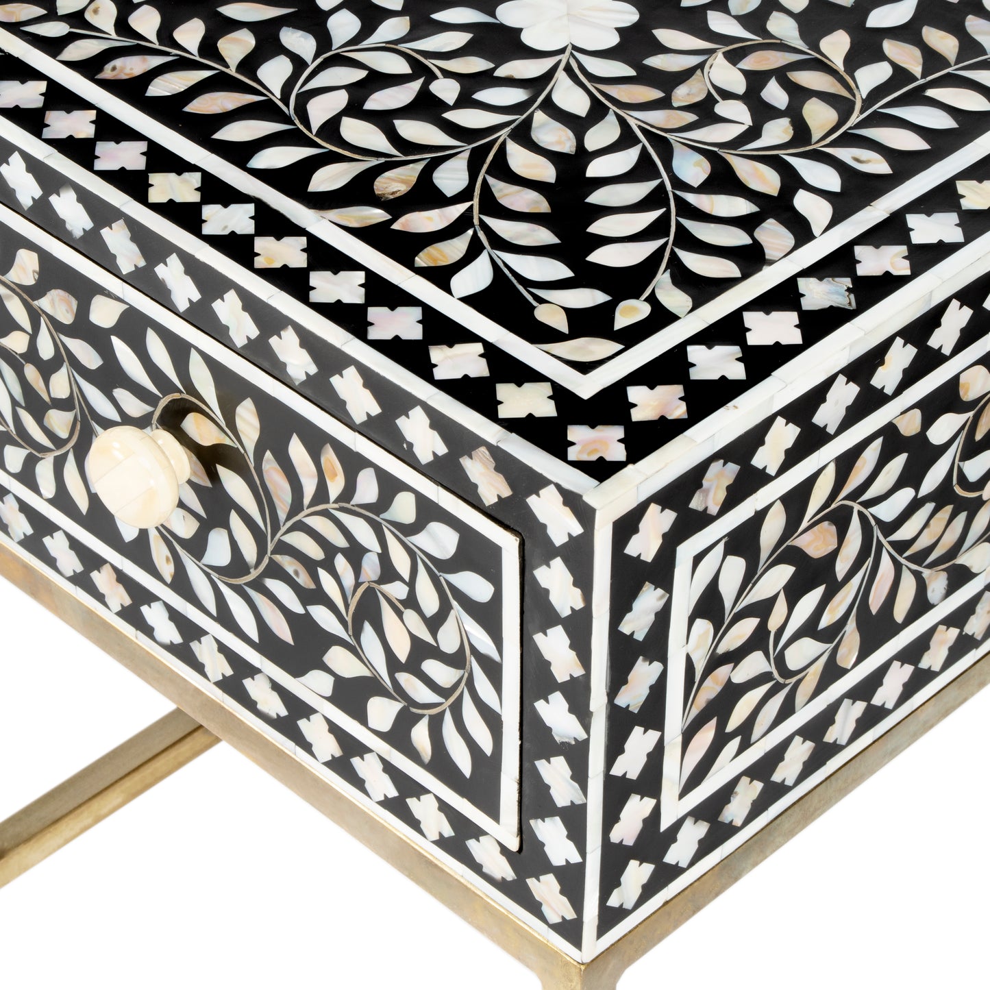Purgenia Mother Of Pearl Side Table in Black and White,Gold 5532388