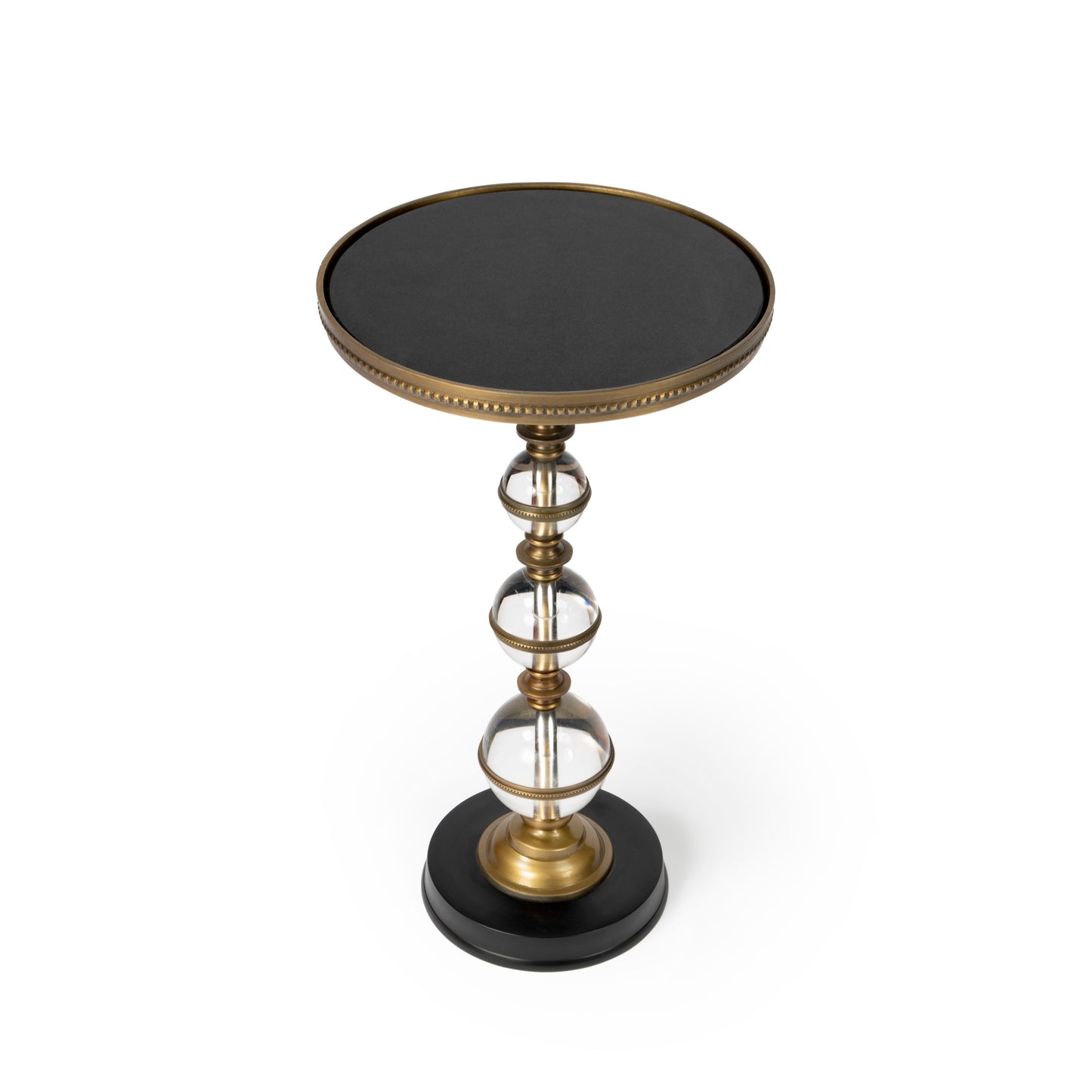 Butler Specialty Company Forella 12 in. W Round Granite, Acrylic and Iron Pedestal Side Table, Black, Bronze, Clear