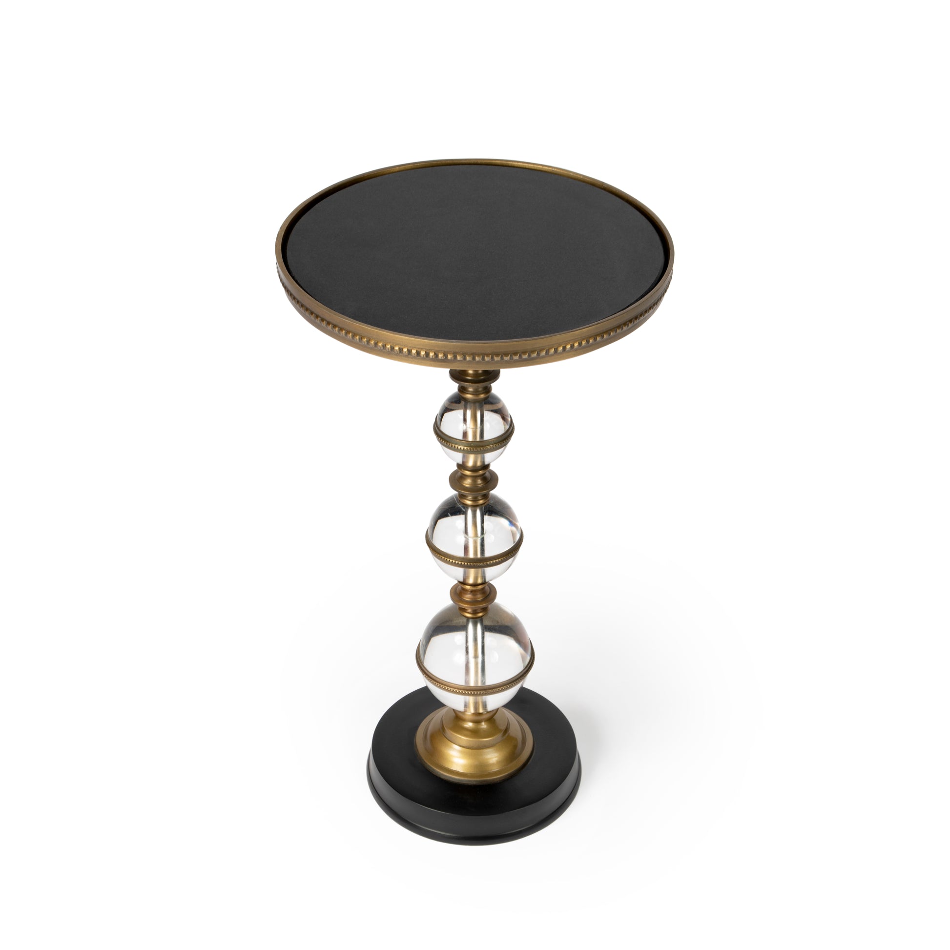 Butler Specialty Company Forella 12 in. W Round Granite, Acrylic and Iron Pedestal Side Table, Black, Bronze, Clear