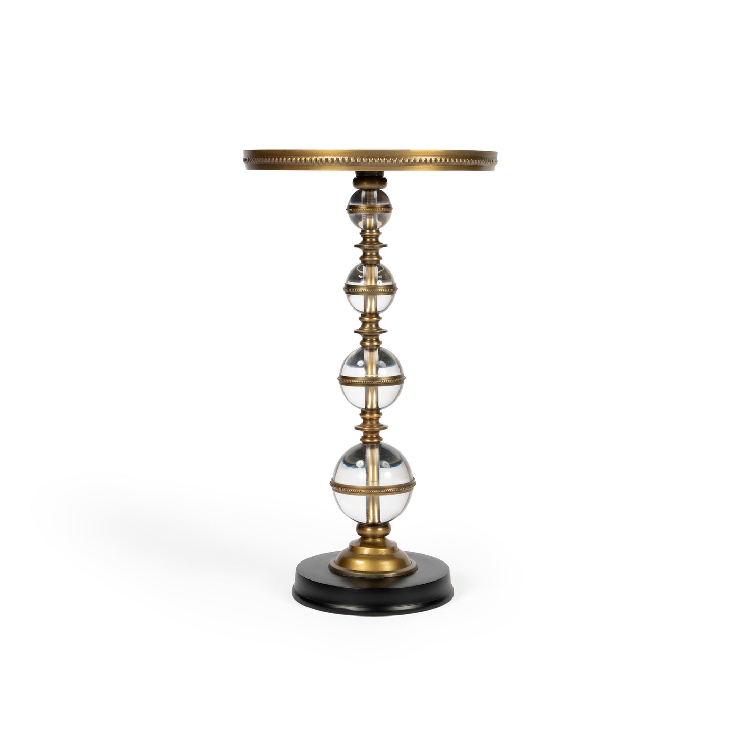 Butler Specialty Company Forella 12 in. W Round Granite, Acrylic and Iron Pedestal Side Table, Black, Bronze, Clear
