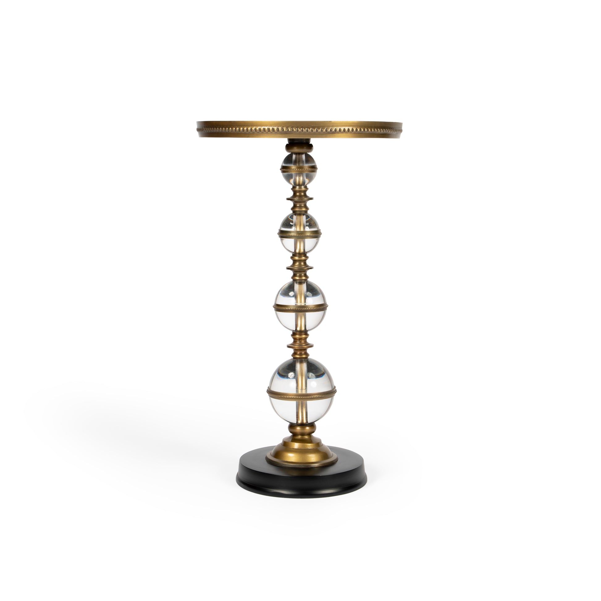Butler Specialty Company Forella 12 in. W Round Granite, Acrylic and Iron Pedestal Side Table, Black, Bronze, Clear