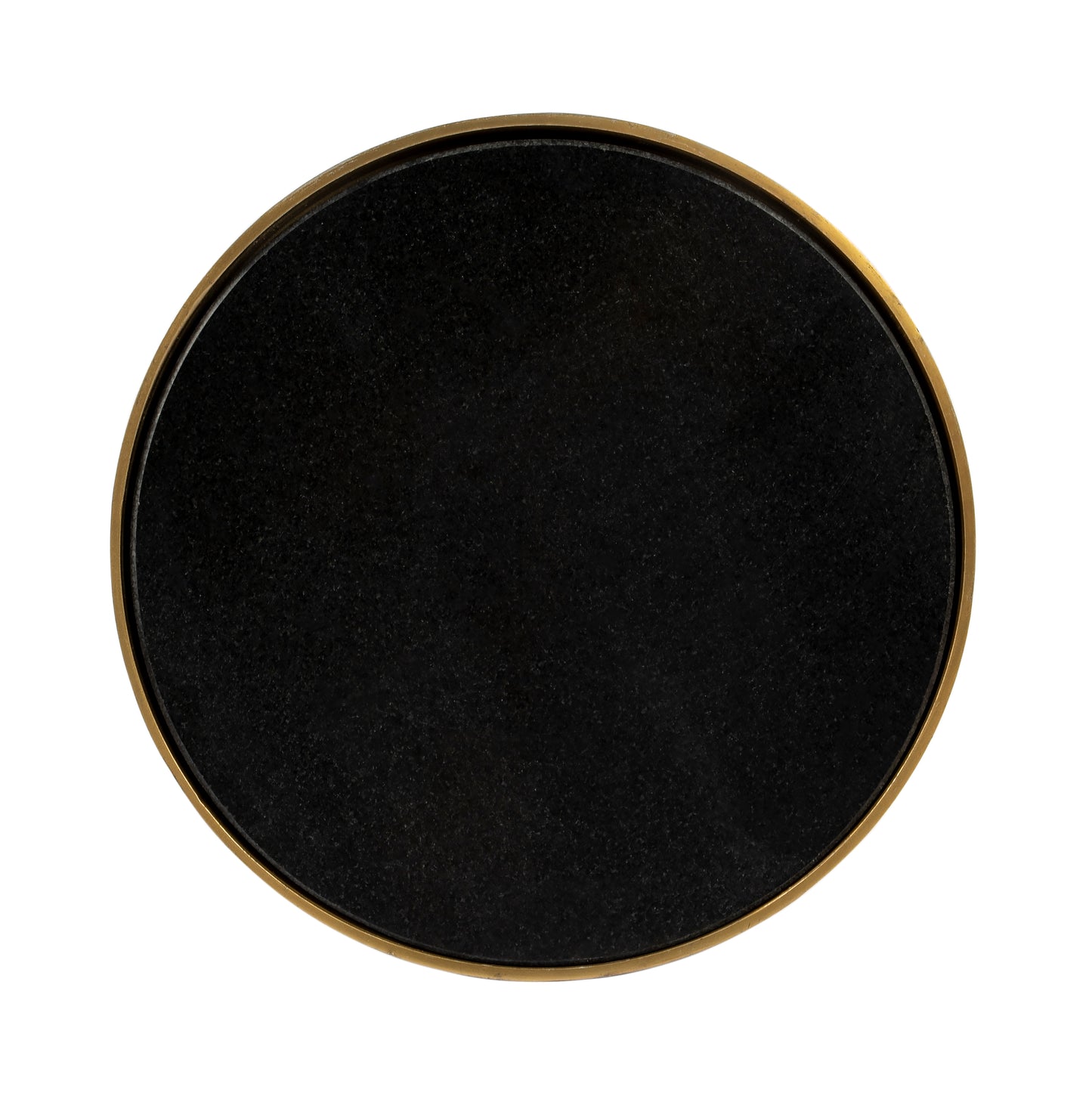 Butler Specialty Company Forella 12 in. W Round Granite, Acrylic and Iron Pedestal Side Table, Black, Bronze, Clear