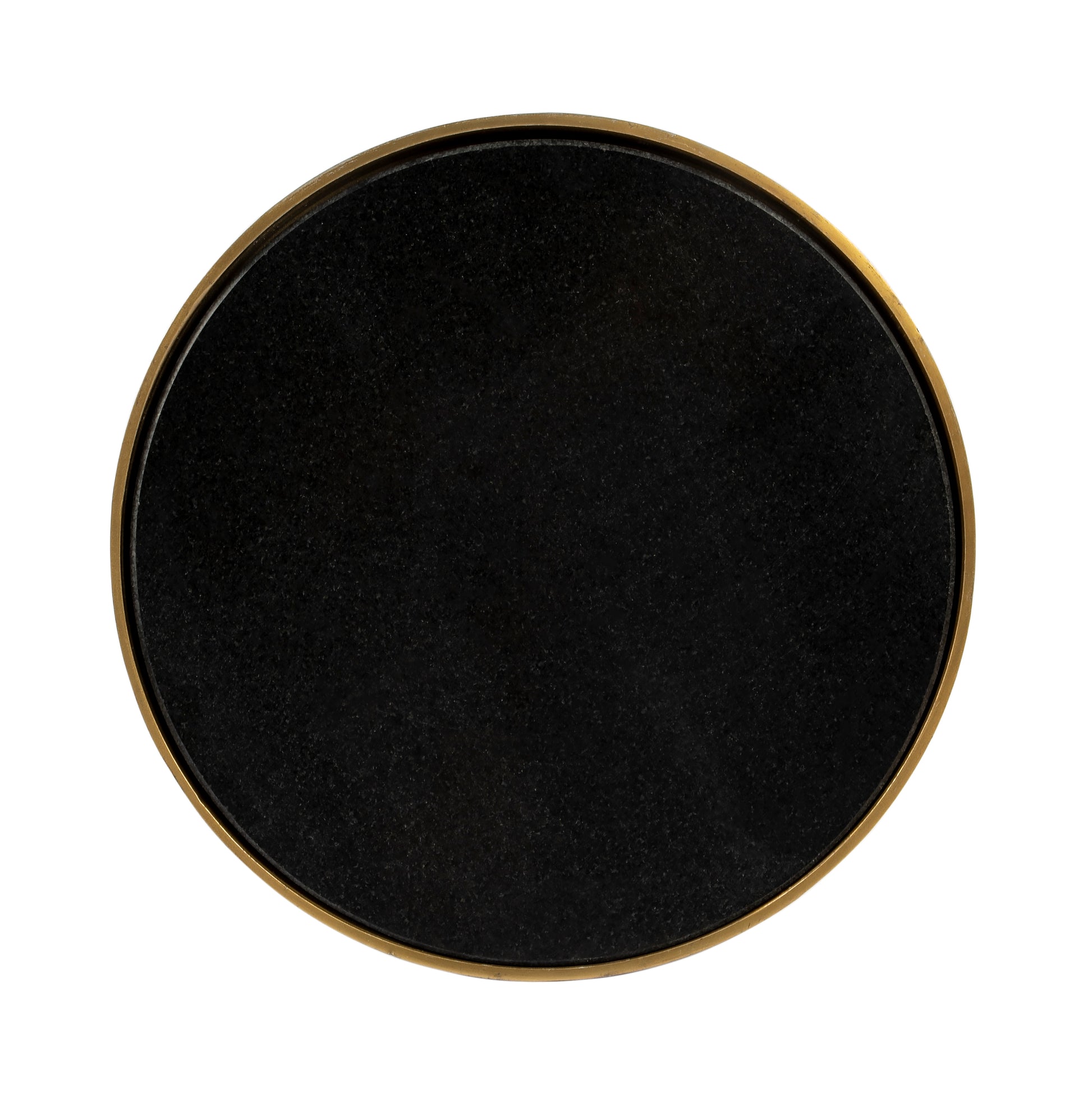 Butler Specialty Company Forella 12 in. W Round Granite, Acrylic and Iron Pedestal Side Table, Black, Bronze, Clear