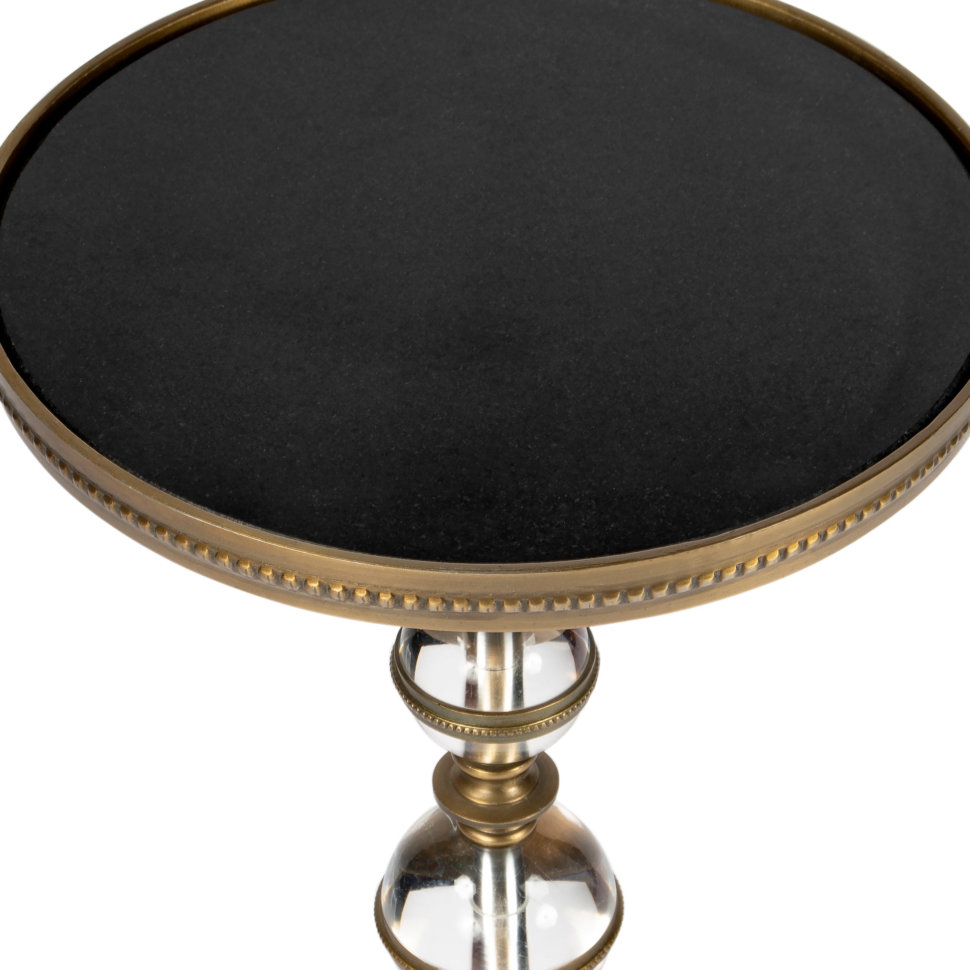 Butler Specialty Company Forella 12 in. W Round Granite, Acrylic and Iron Pedestal Side Table, Black, Bronze, Clear