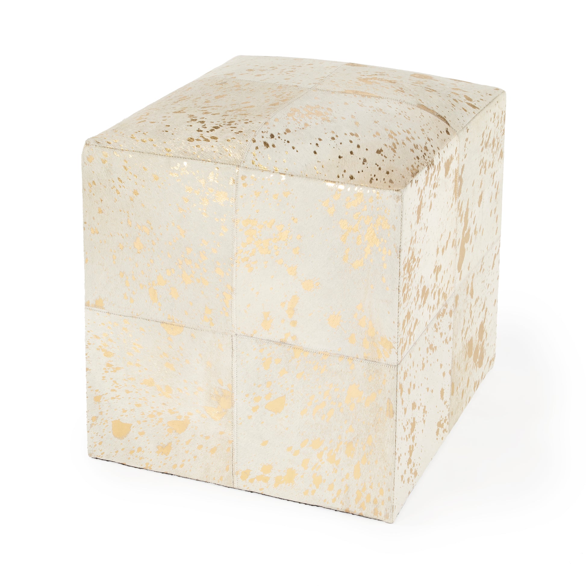 Butler Specialty Company Victorian Hair on Hide with Spots Cube Ottoman, White