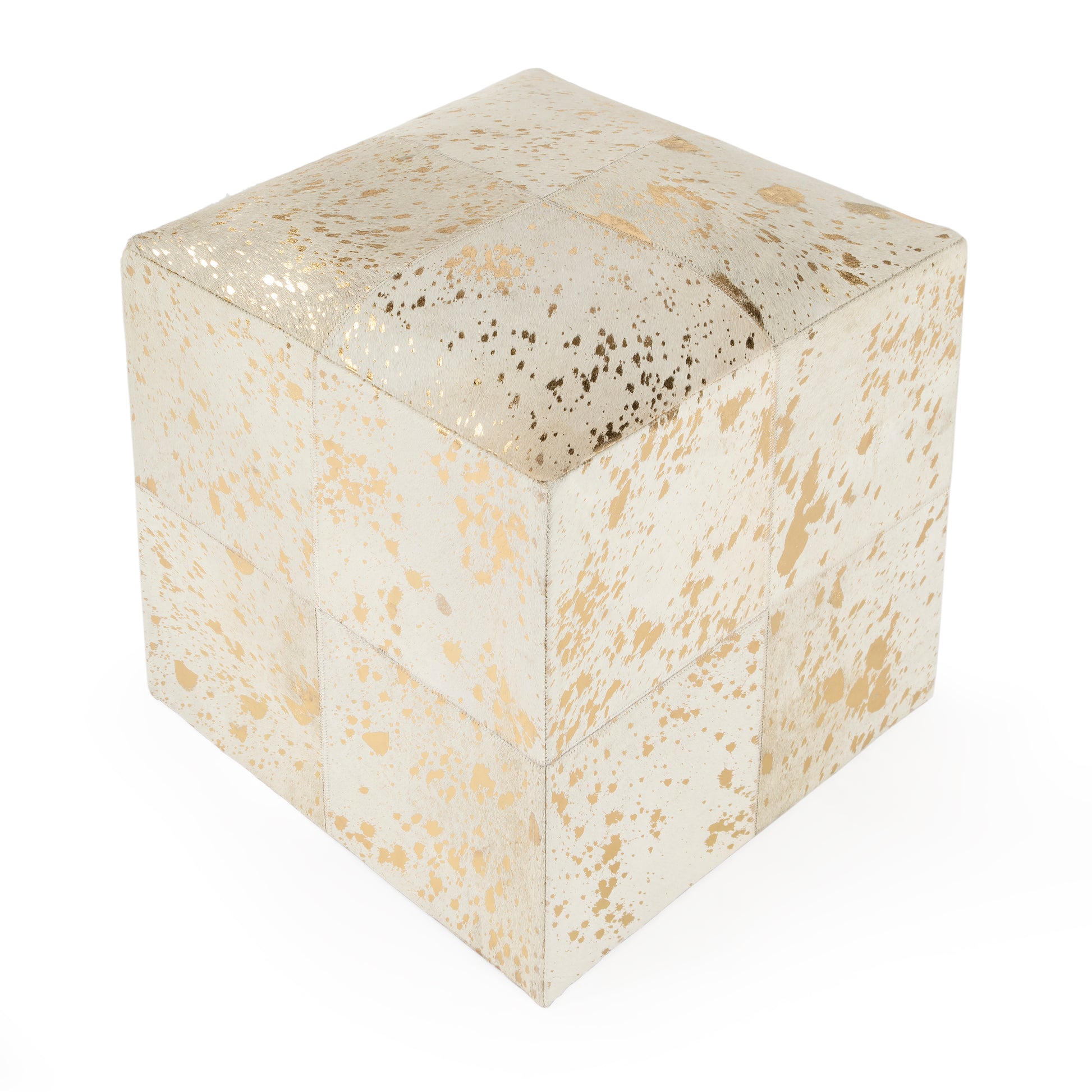 Butler Specialty Company Victorian Hair on Hide with Spots Cube Ottoman, White