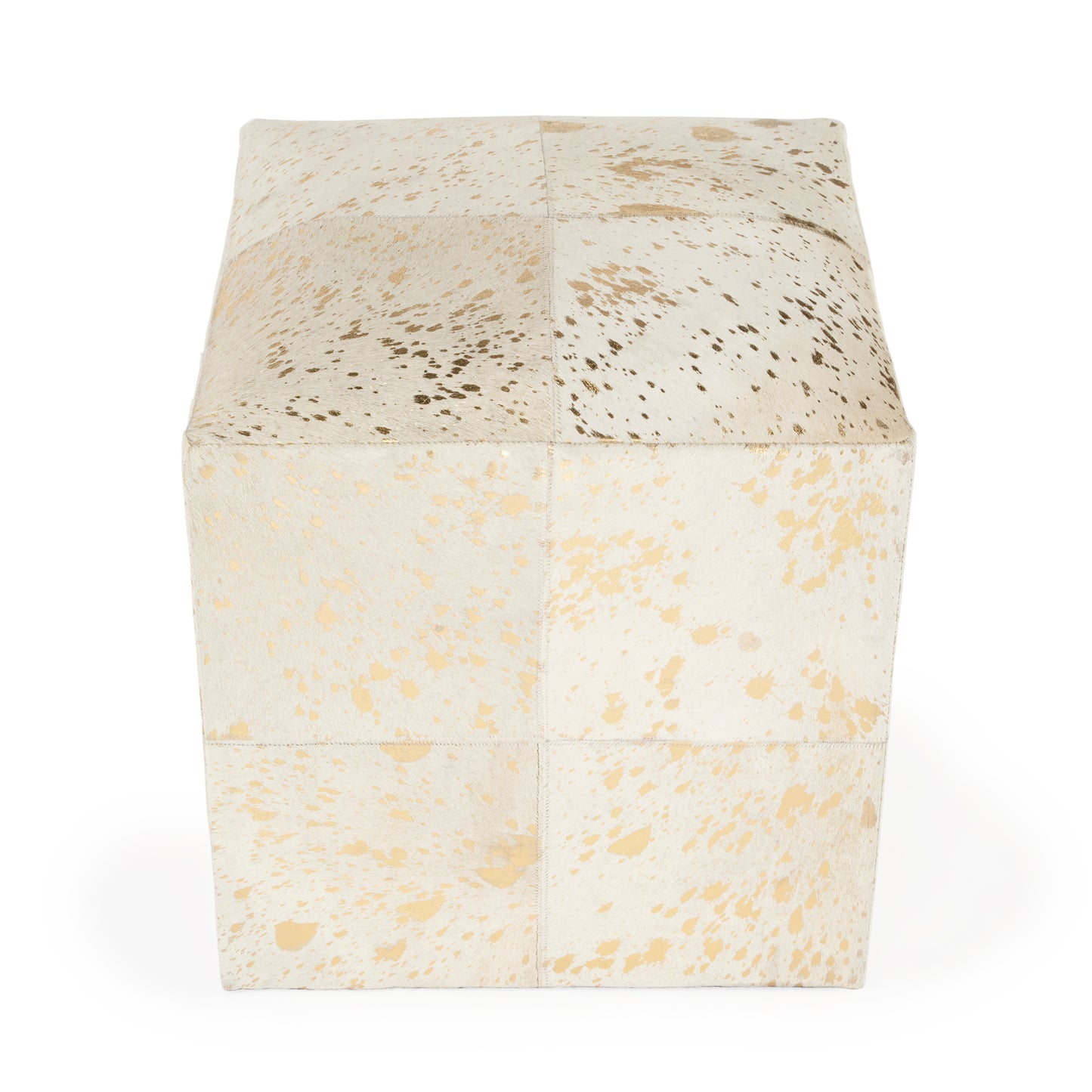 Butler Specialty Company Victorian Hair on Hide with Spots Cube Ottoman, White