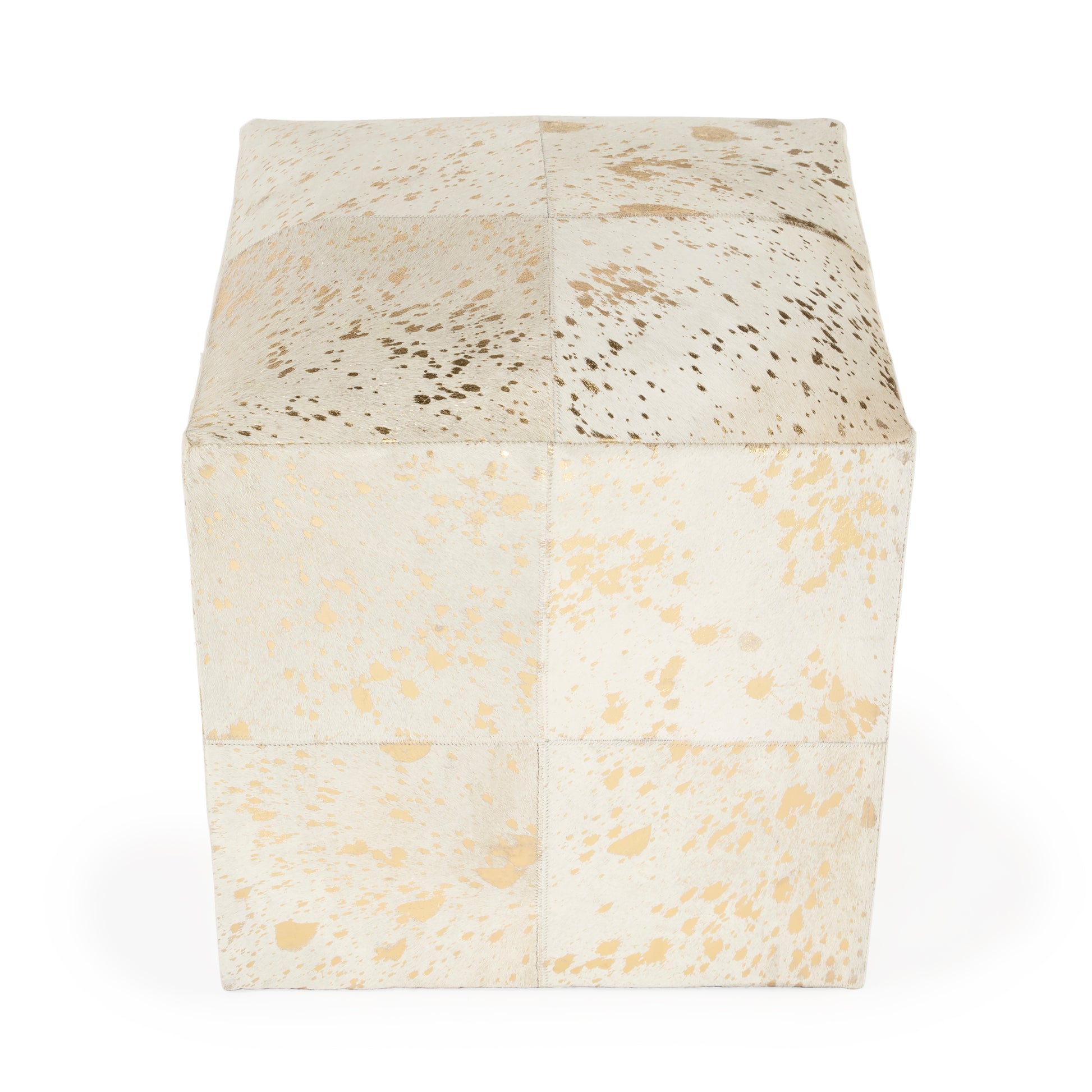 Butler Specialty Company Victorian Hair on Hide with Spots Cube Ottoman, White