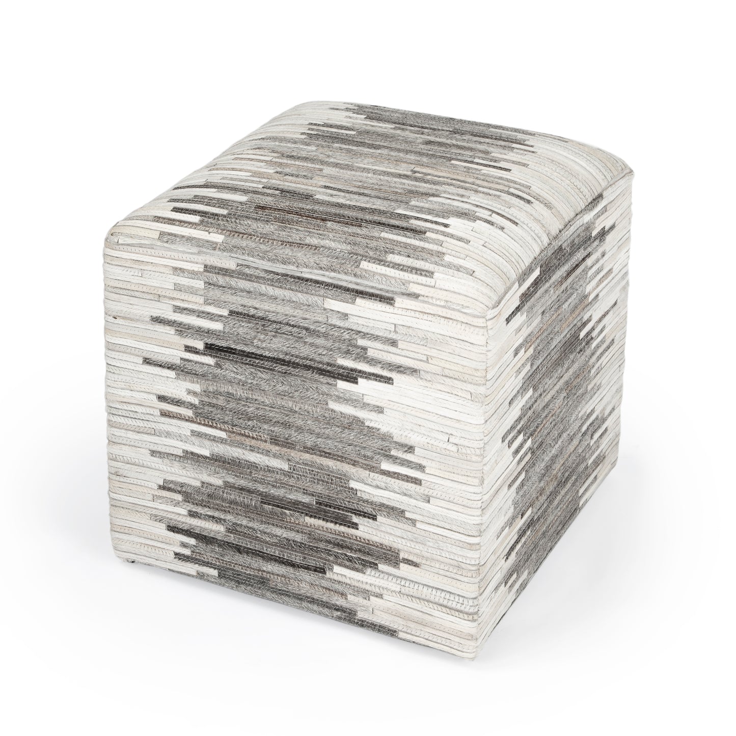 Victorian Hair on Hide Cube Ottoman in Gray 5535148