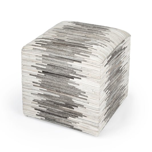 Victorian Hair on Hide Cube Ottoman in Gray 5535148