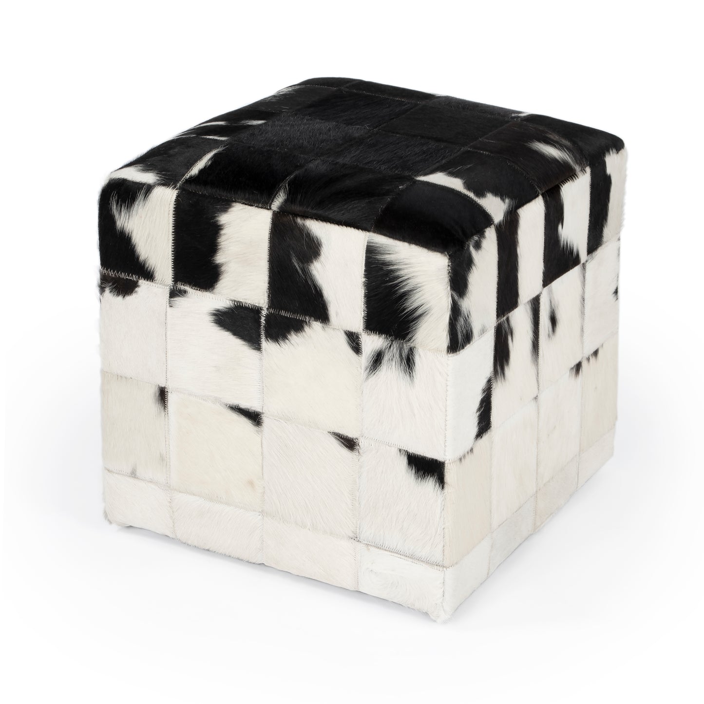 Butler Specialty Company Victorian Hair on Hide Cube Ottoman, Black and White