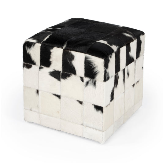 Butler Specialty Company Victorian Hair on Hide Cube Ottoman, Black and White
