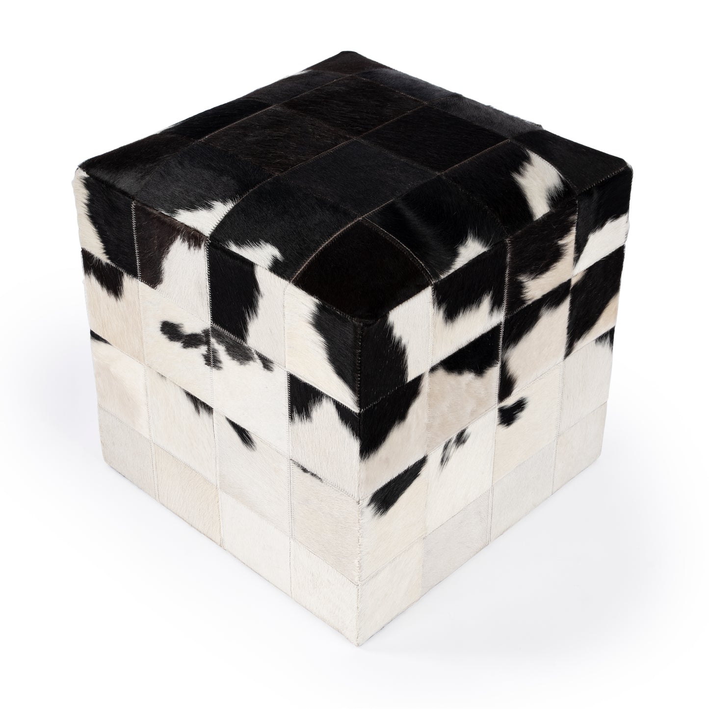 Butler Specialty Company Victorian Hair on Hide Cube Ottoman, Black and White