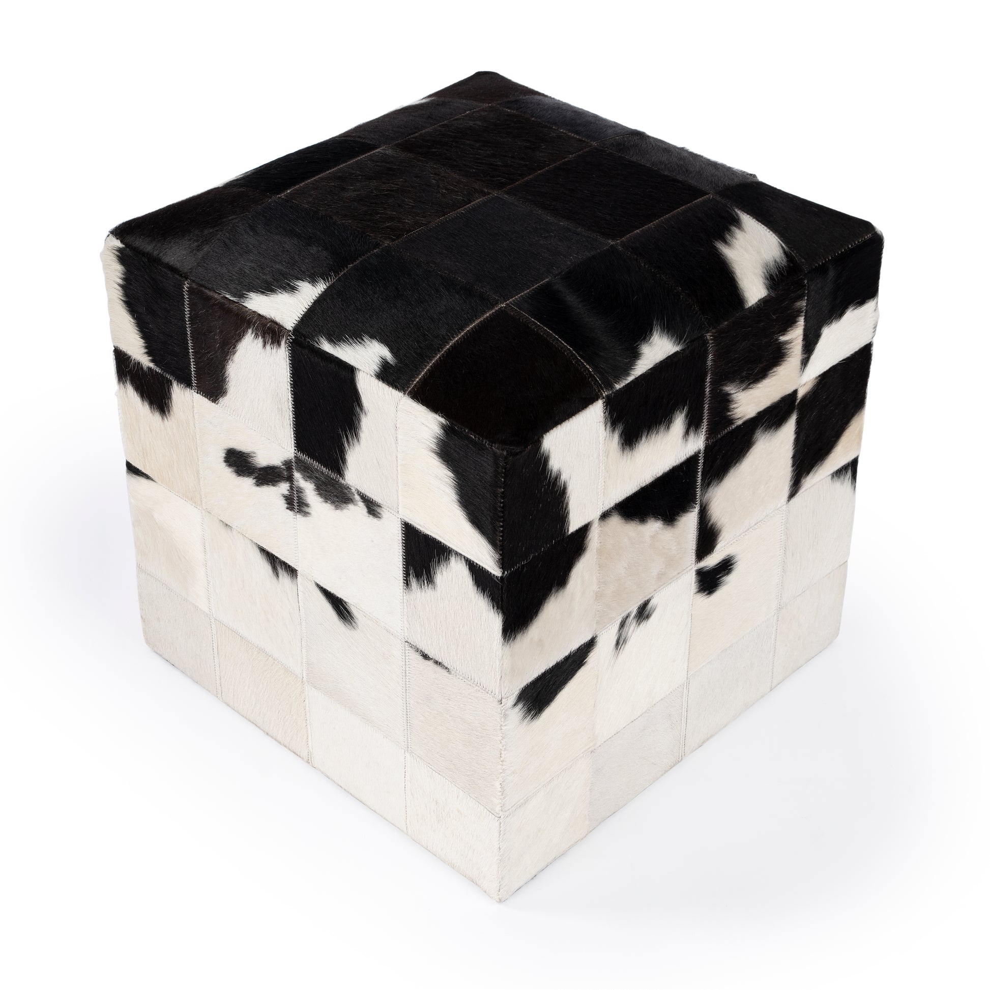 Butler Specialty Company Victorian Hair on Hide Cube Ottoman, Black and White