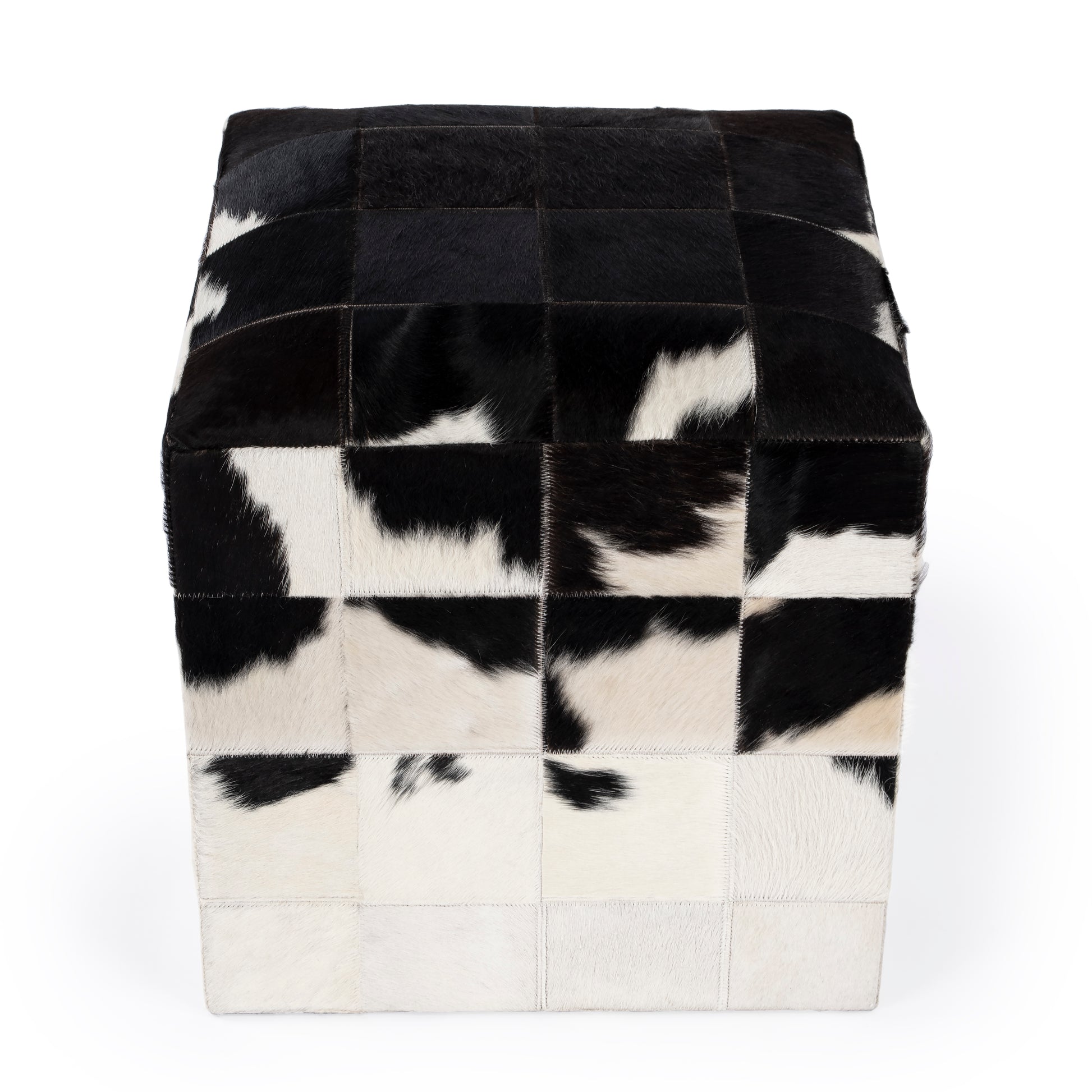 Butler Specialty Company Victorian Hair on Hide Cube Ottoman, Black and White