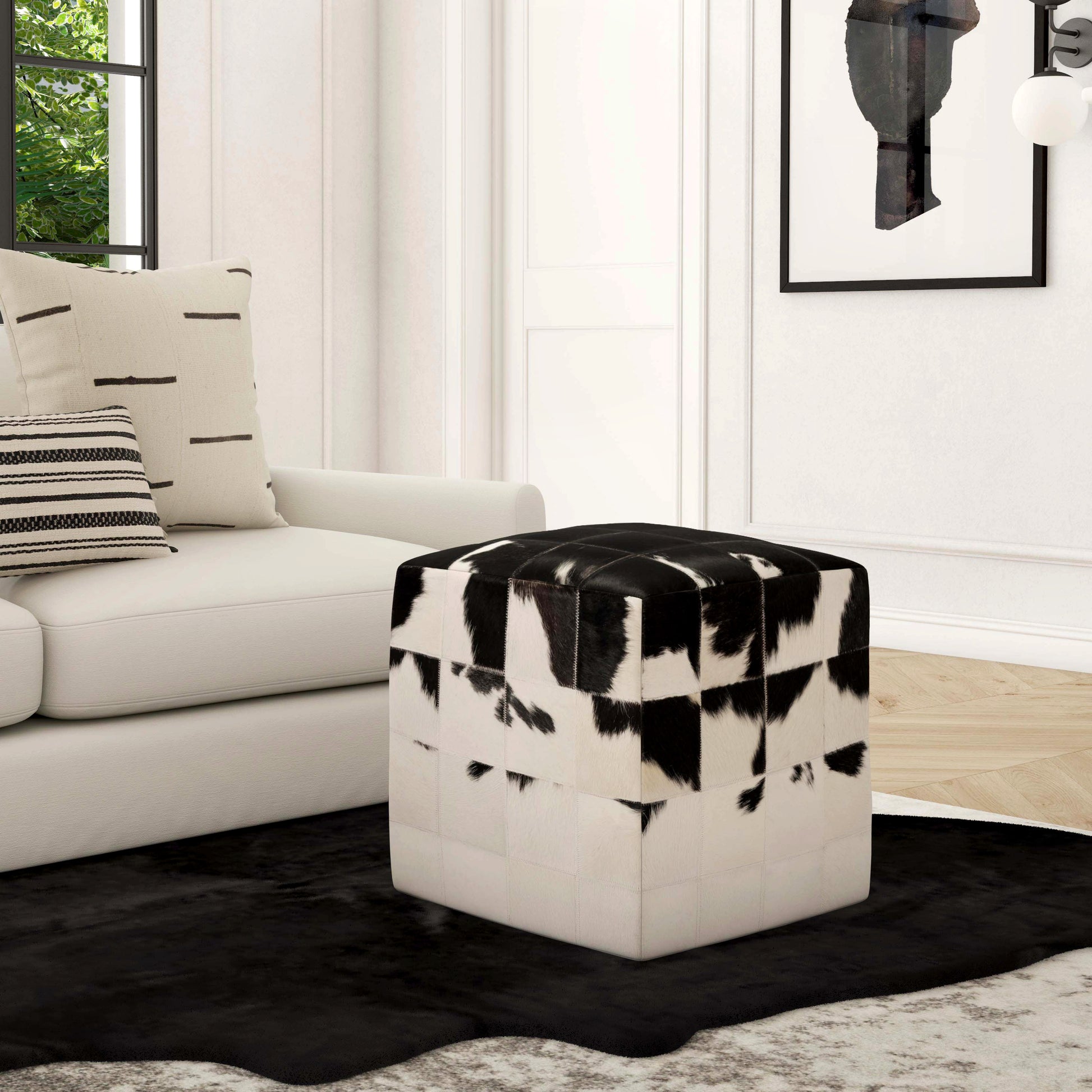 Butler Specialty Company Victorian Hair on Hide Cube Ottoman, Black and White