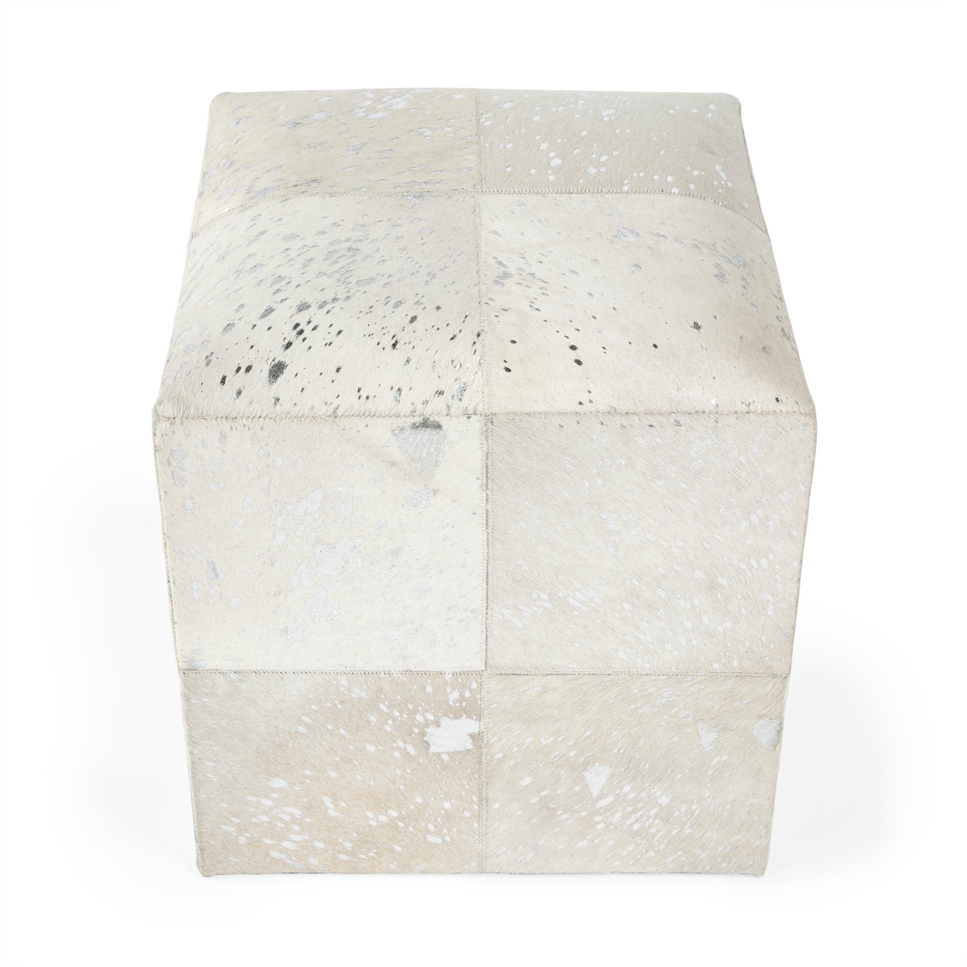 Butler Specialty Company Victorian Hair on Hide with Silver Spots Cube Ottoman, White