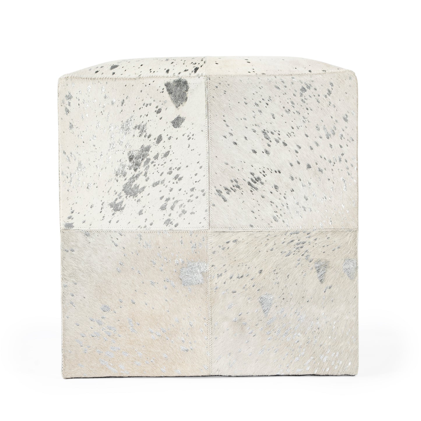Butler Specialty Company Victorian Hair on Hide with Silver Spots Cube Ottoman, White