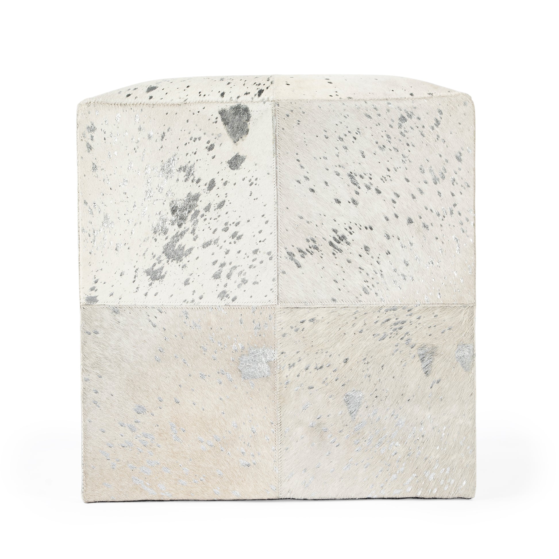 Butler Specialty Company Victorian Hair on Hide with Silver Spots Cube Ottoman, White