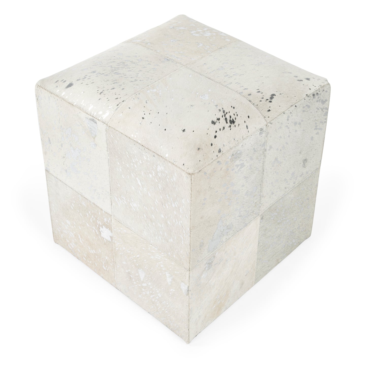 Butler Specialty Company Victorian Hair on Hide with Silver Spots Cube Ottoman, White