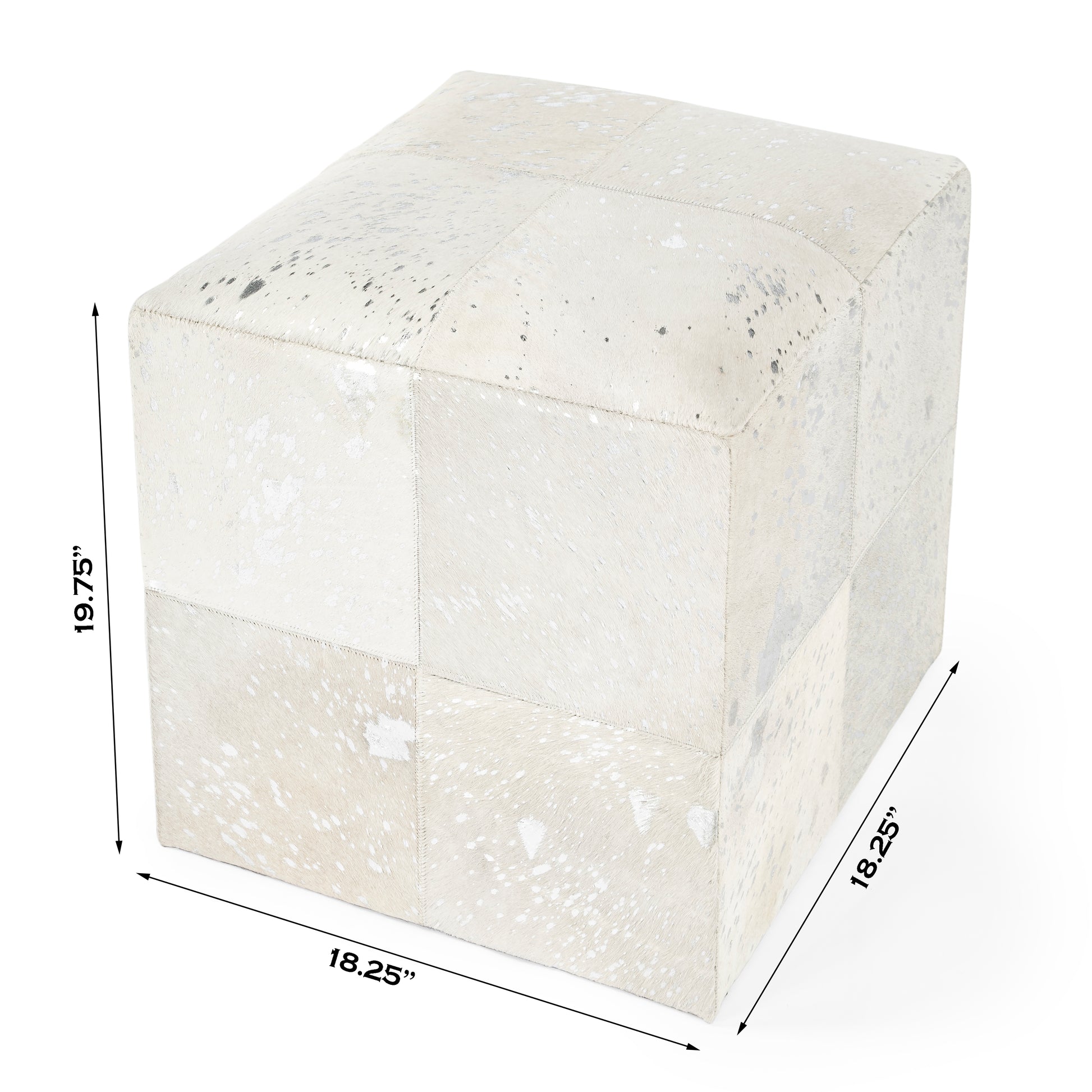 Butler Specialty Company Victorian Hair on Hide with Silver Spots Cube Ottoman, White