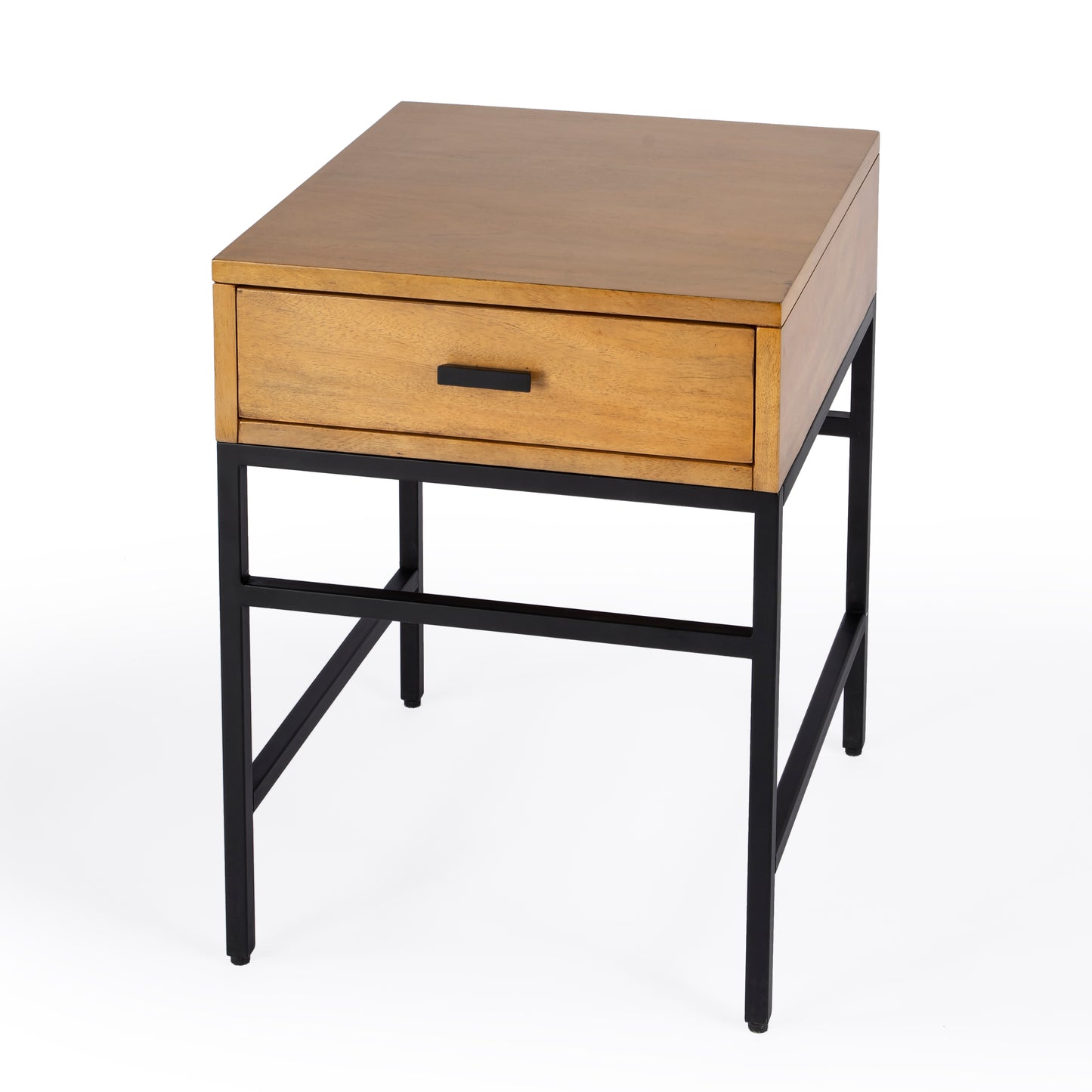 Hans 1 Drawer Wood and Iron End Table in Light Brown 5550419