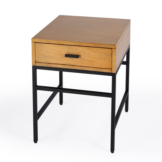 Hans 1 Drawer Wood and Iron End Table in Light Brown 5550419