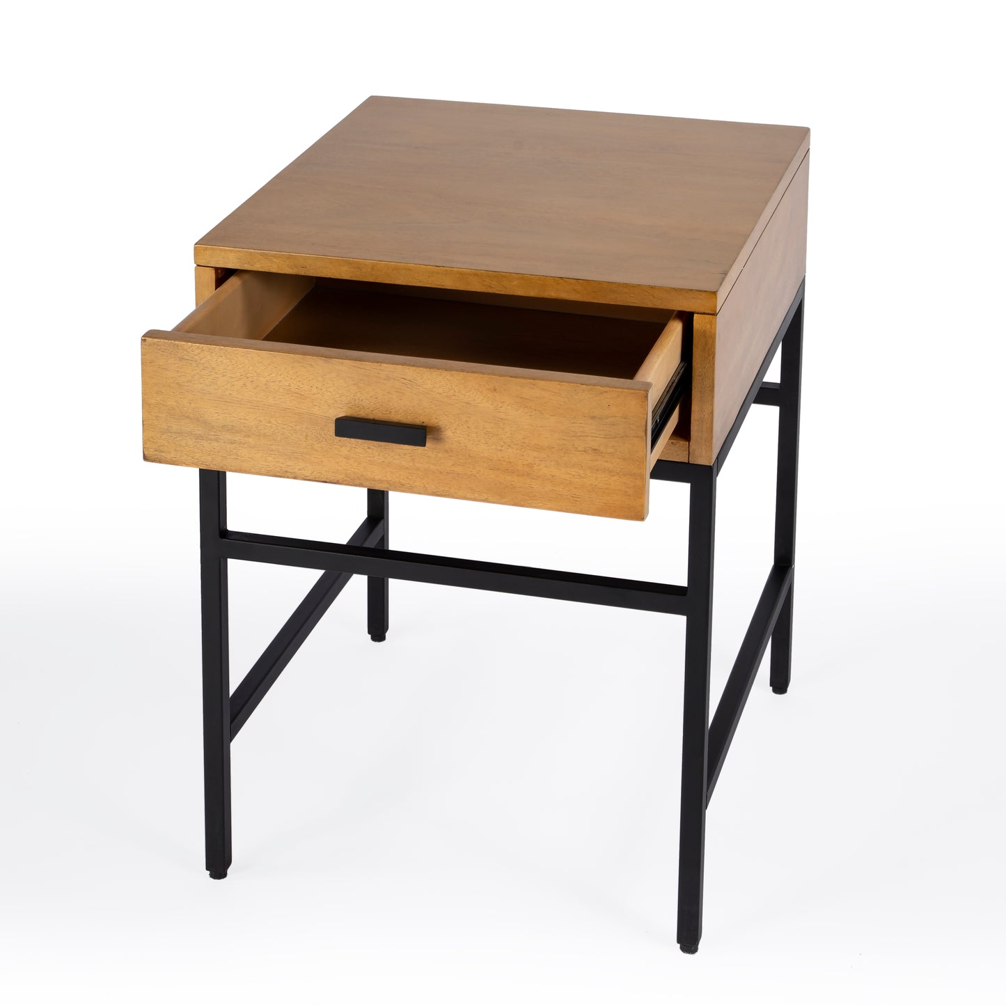 Hans 1 Drawer Wood and Iron End Table in Light Brown 5550419