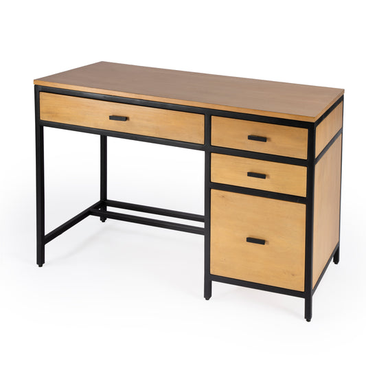 Butler Specialty Company Hans 48 in. W Rectangular Wood and Iron 4 Drawer Modern Writing Desk, Light Brown