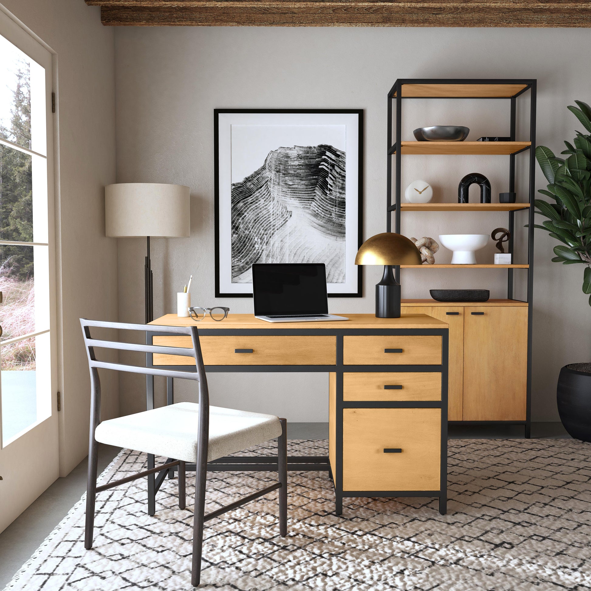 Butler Specialty Company Hans 48 in. W Rectangular Wood and Iron 4 Drawer Modern Writing Desk, Light Brown
