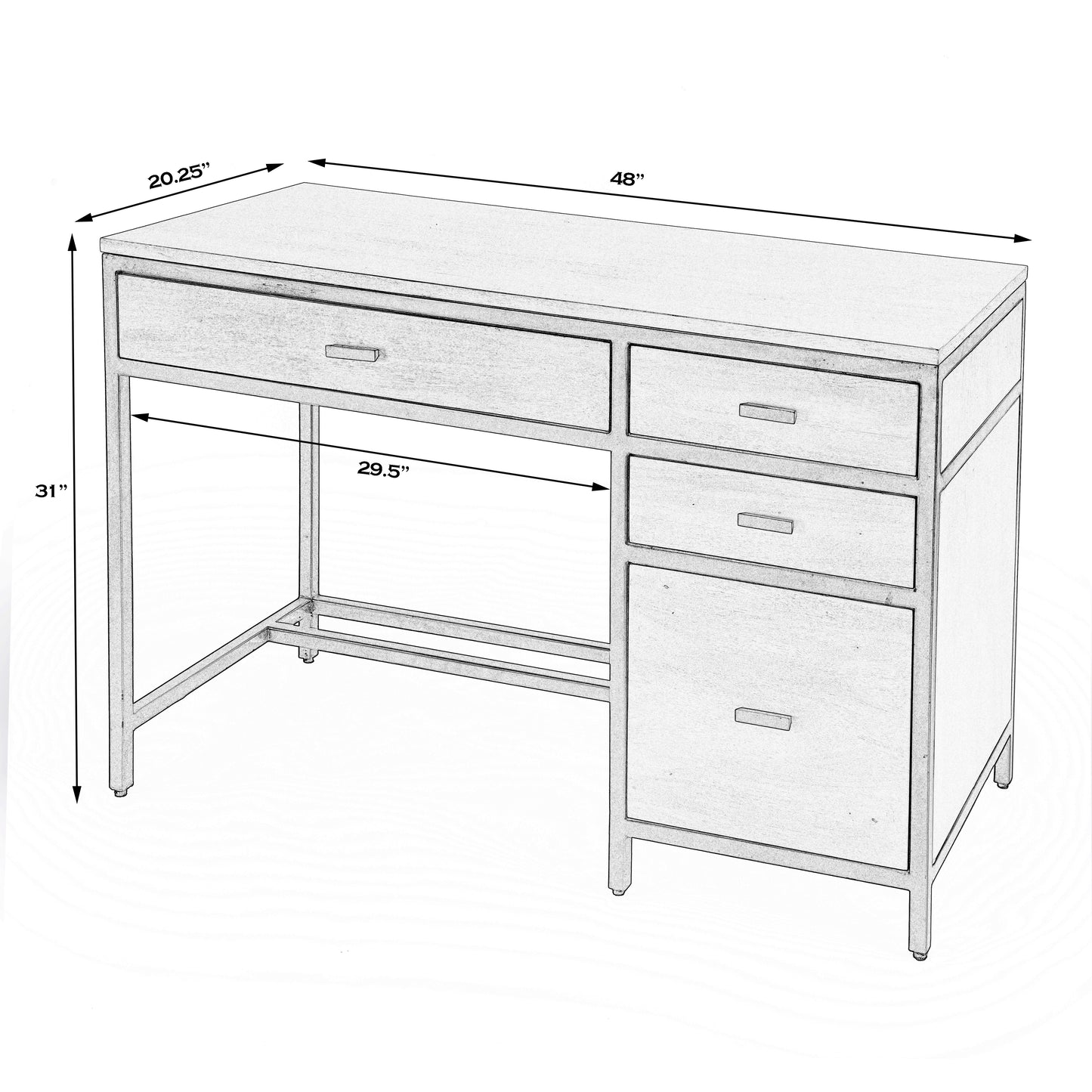 Butler Specialty Company Hans 48 in. W Rectangular Wood and Iron 4 Drawer Modern Writing Desk, Light Brown