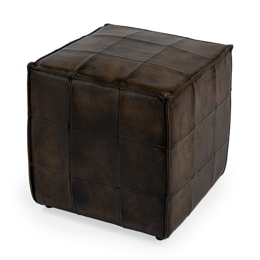 Butler Specialty Company Leon 18 in. W Square Leather Cube Ottoman, Dark Brown