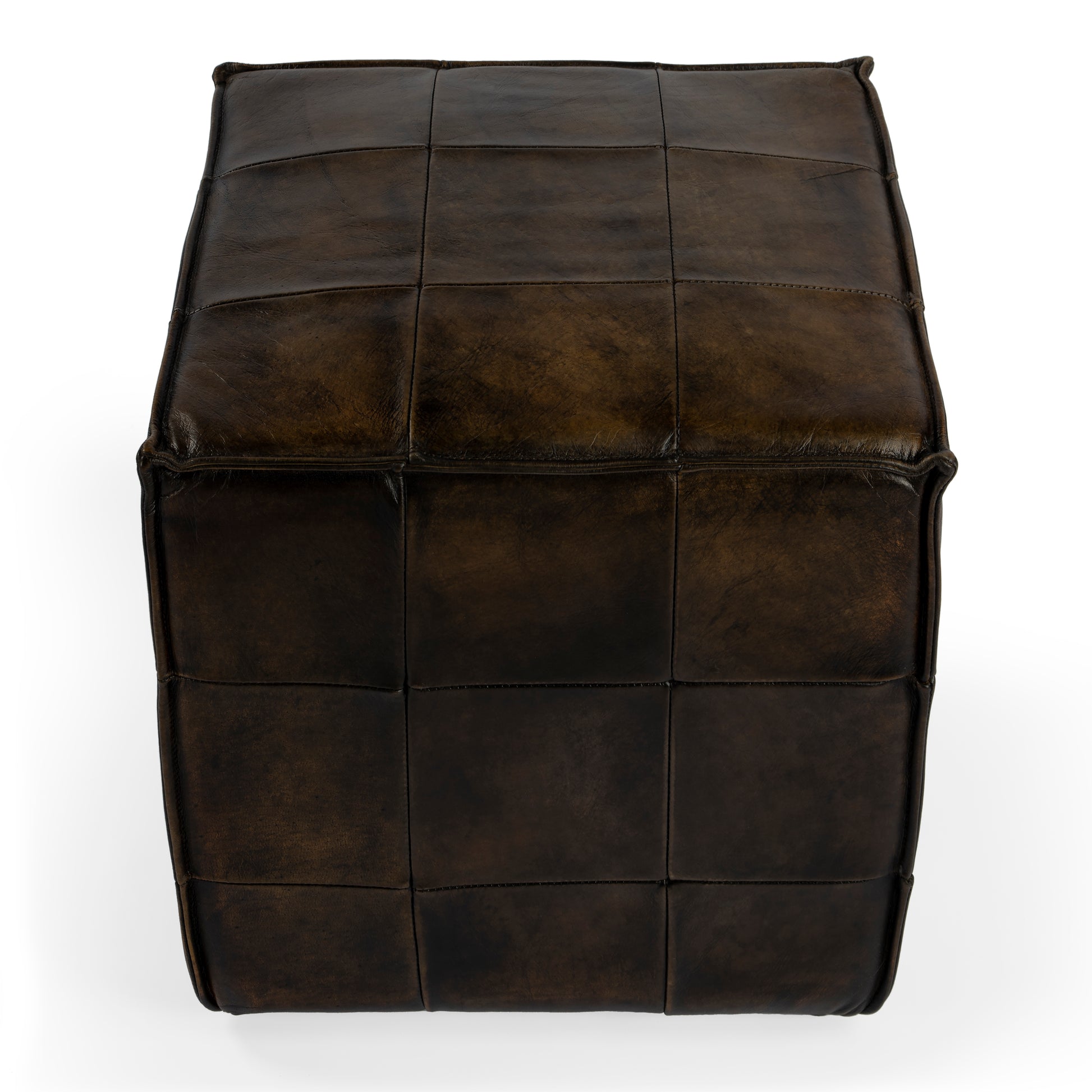 Butler Specialty Company Leon 18 in. W Square Leather Cube Ottoman, Dark Brown