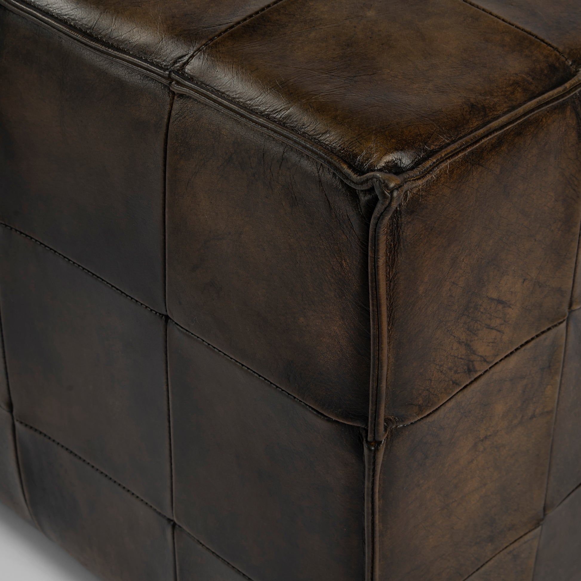 Butler Specialty Company Leon 18 in. W Square Leather Cube Ottoman, Dark Brown