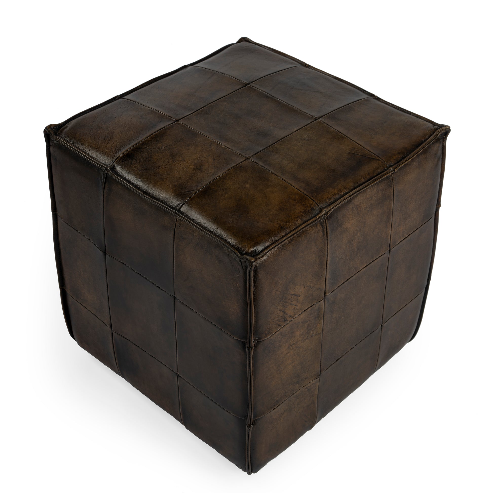 Butler Specialty Company Leon 18 in. W Square Leather Cube Ottoman, Dark Brown