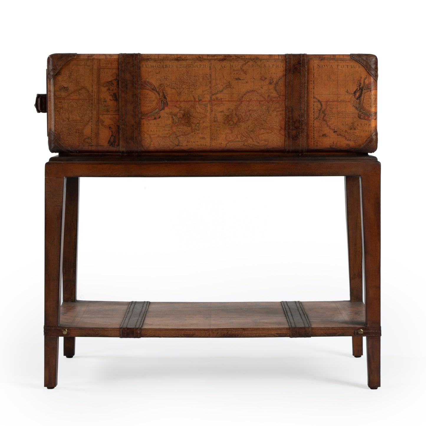 Butler Specialty Company Vasco 24 in. W Rectangular Old World Map 1 Drawer Side Table with Lower Open Shelf, Medium Brown