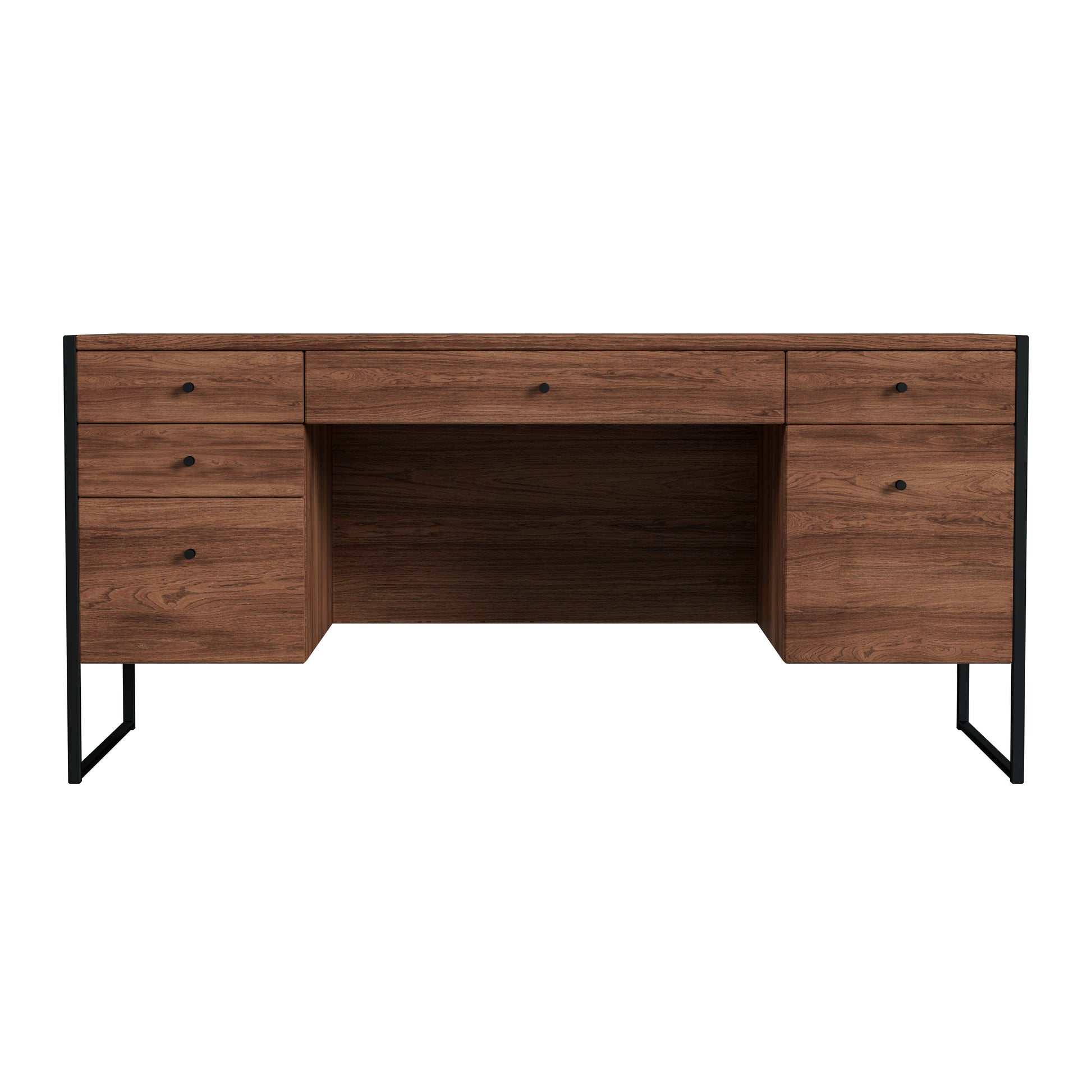Butler Specialty Company Drake 64 in. W Rectangular Iron and Wood 6 Drawer Executive Desk, Medium Brown