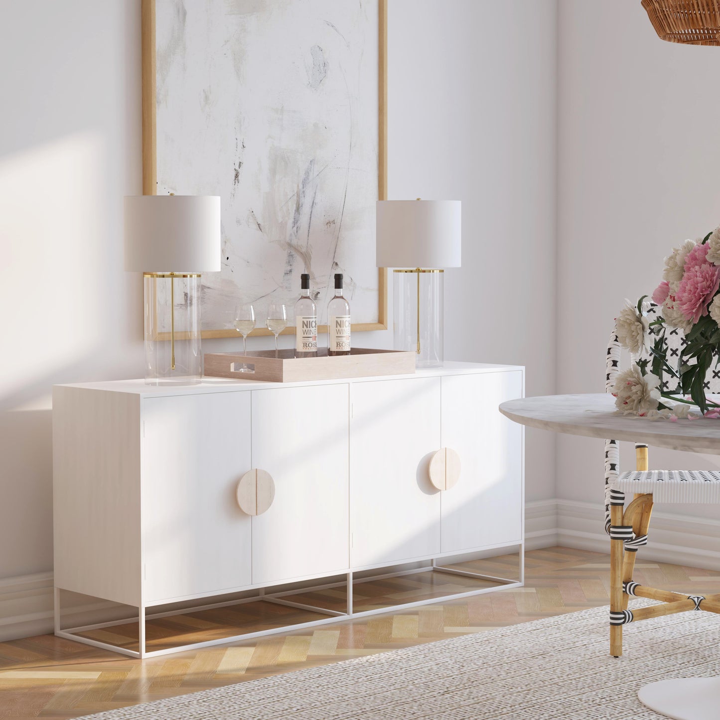 Butler Specialty Company Lennasa 63 in. W Rectangular Wood 4 Door Sideboard, White