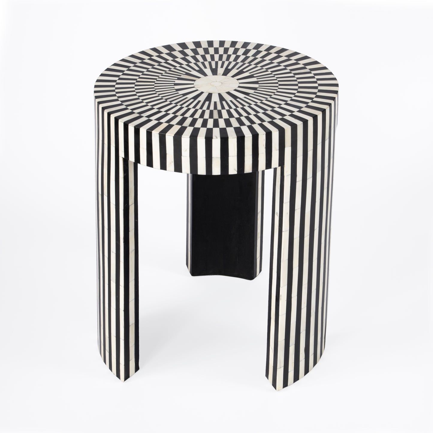 Butler Specialty Company Rimma 18 in. W Round Bone Inlay 3 Leg Modern Side Table, Black and White