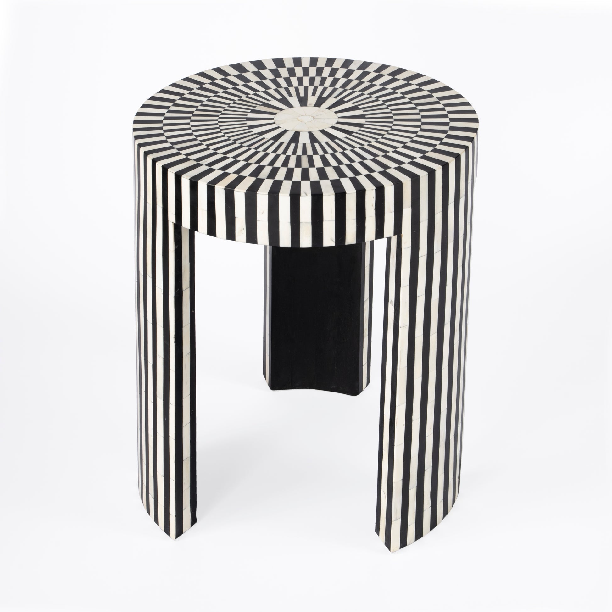 Butler Specialty Company Rimma 18 in. W Round Bone Inlay 3 Leg Modern Side Table, Black and White