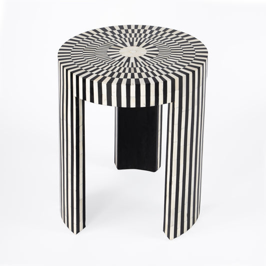 Butler Specialty Company Rimma 18 in. W Round Bone Inlay 3 Leg Modern Side Table, Black and White