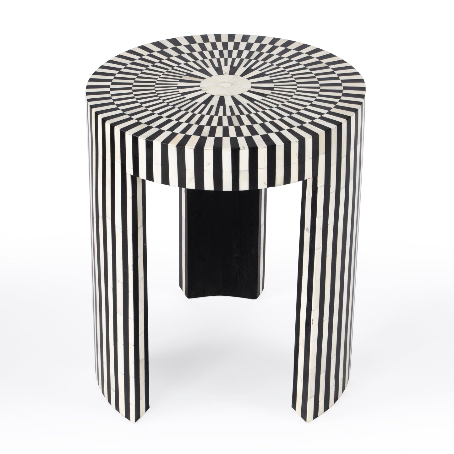Butler Specialty Company Rimma 18 in. W Round Bone Inlay 3 Leg Modern Side Table, Black and White