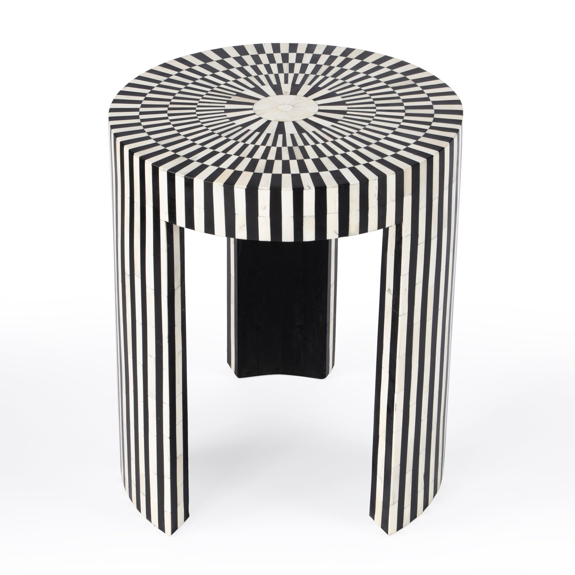 Butler Specialty Company Rimma 18 in. W Round Bone Inlay 3 Leg Modern Side Table, Black and White