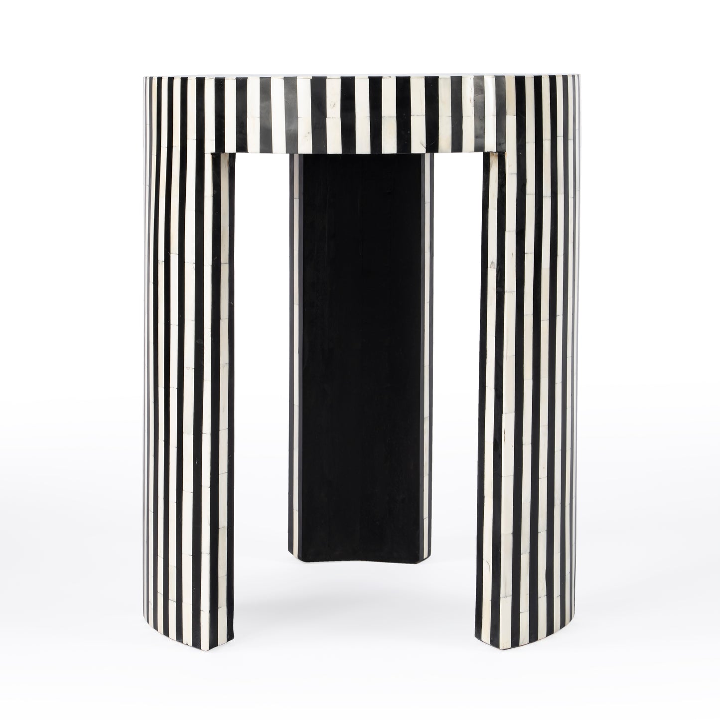 Butler Specialty Company Rimma 18 in. W Round Bone Inlay 3 Leg Modern Side Table, Black and White