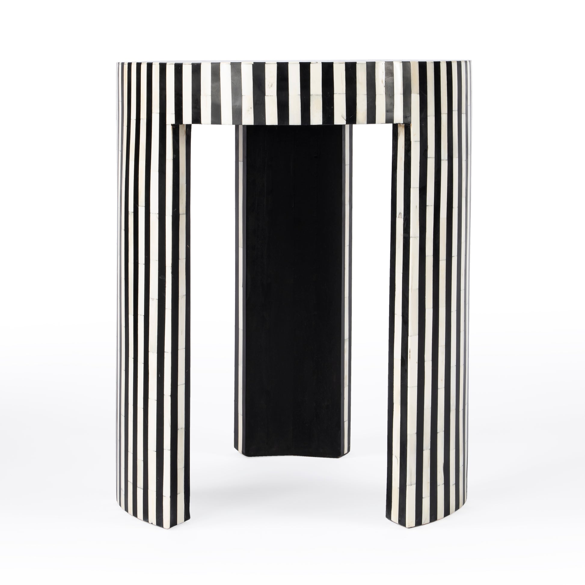 Butler Specialty Company Rimma 18 in. W Round Bone Inlay 3 Leg Modern Side Table, Black and White