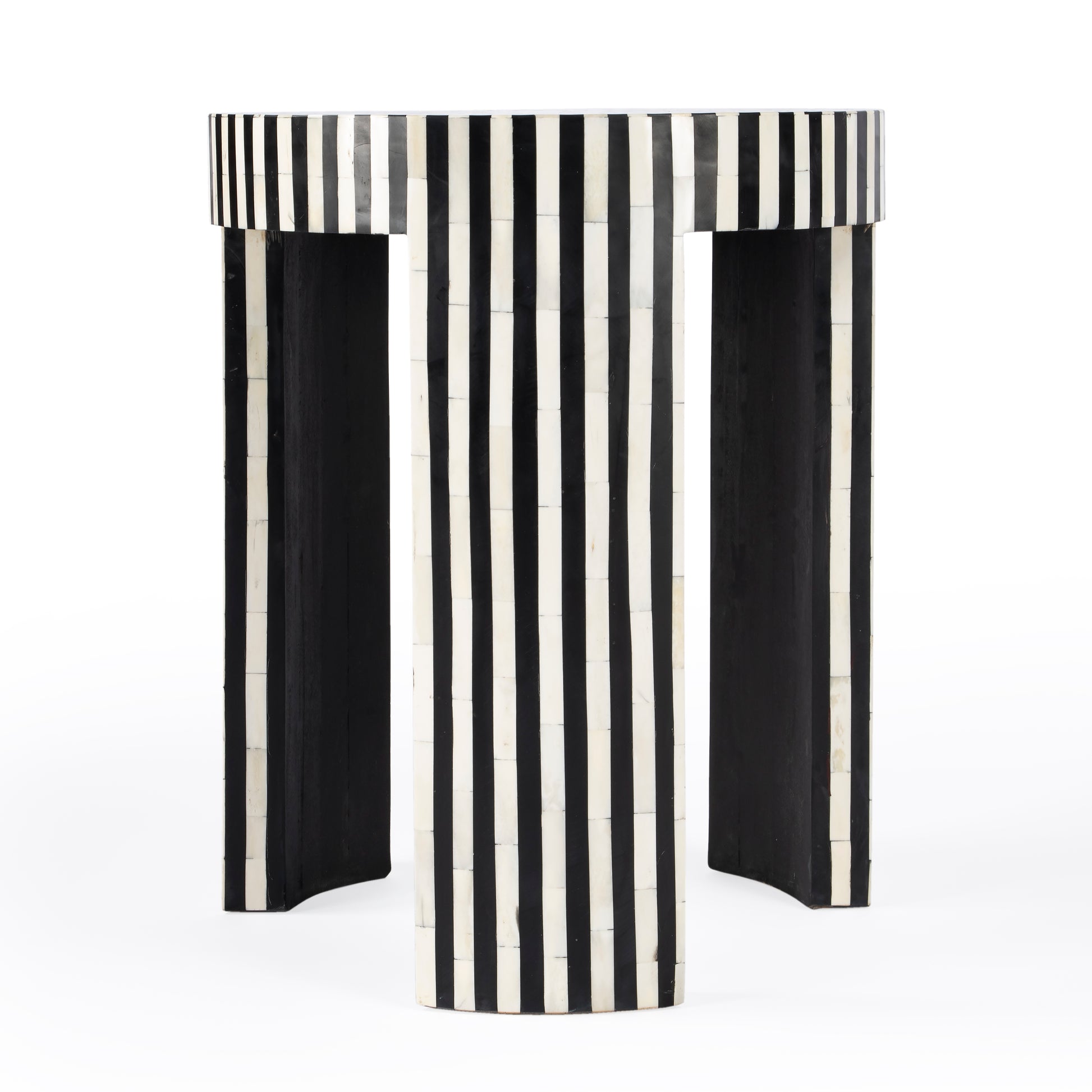 Butler Specialty Company Rimma 18 in. W Round Bone Inlay 3 Leg Modern Side Table, Black and White